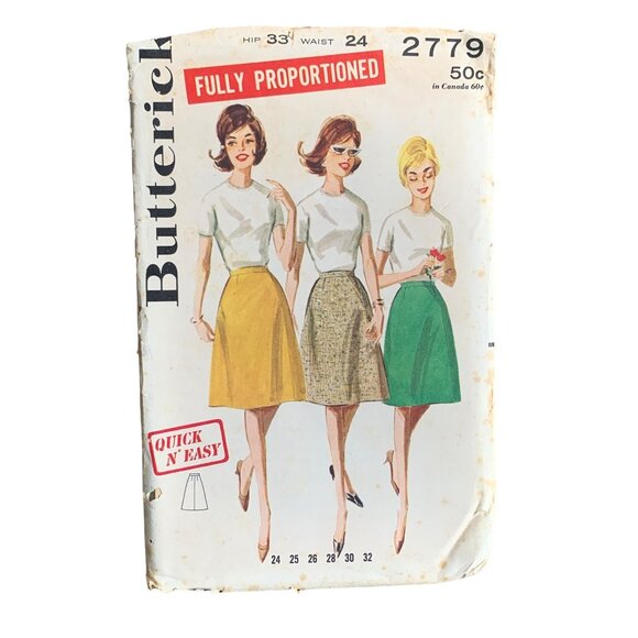 Vintage Butterick 2779 Misses Proportioned Skirt Pattern Waist 24 uncut - Picture 1 of 2